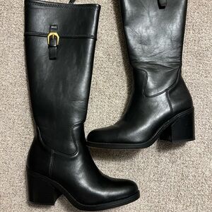 Franco Sarto Black Leather Heeled Boots with zipper